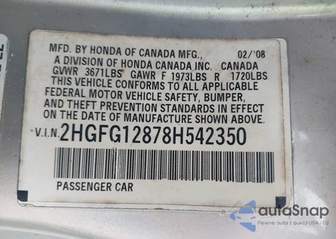 2008 Honda Civic Ex из США, поврежденный, VIN 2HGFG12878H542350